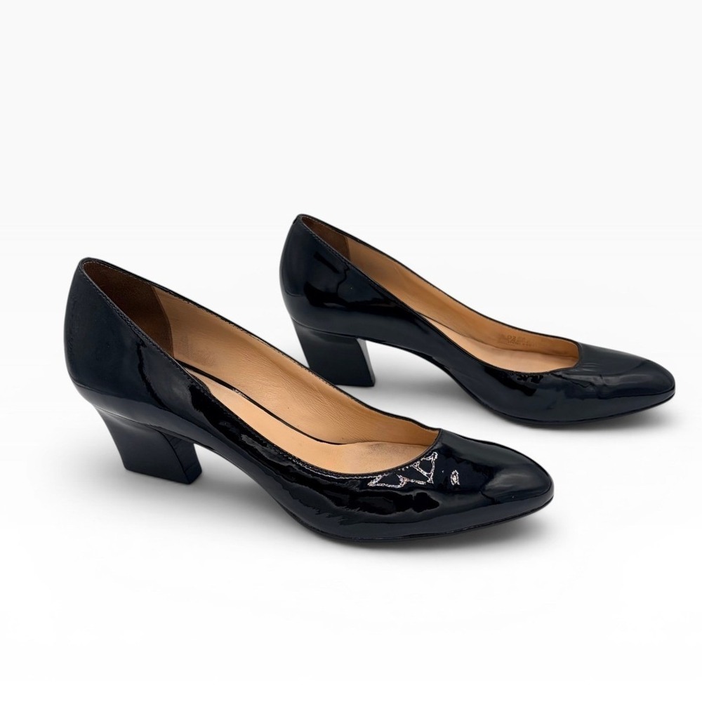 Cole Haan Nike Air Pumps 6.5 Classic Black Patent Leather Block Heel Round Toe